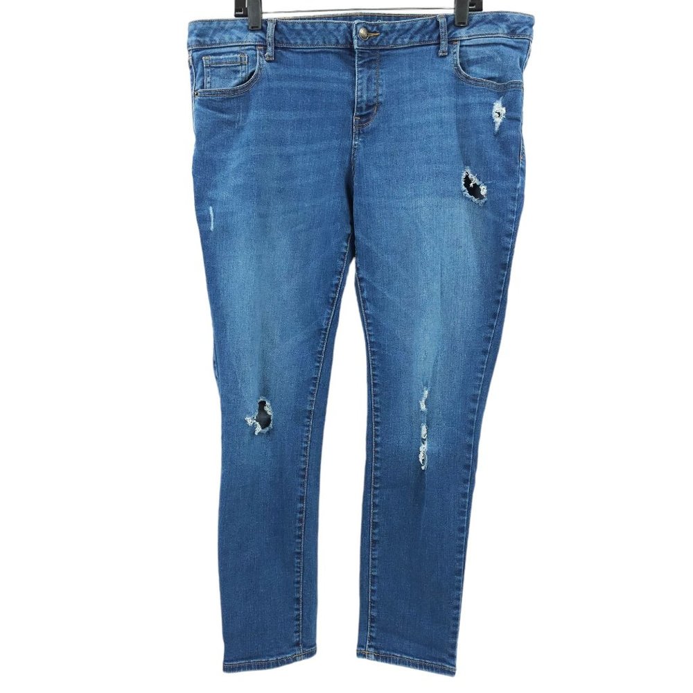 Old Navy RockStar Jeans Skinny Distressed Ripped Stretchy Mid Rise Size 18 Dark